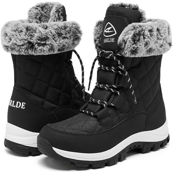 Women’s Snow Boot With Waterproof Lace Up Mid-Calf Outdoor Winter Deep 8.5 - Picture 3 of 6